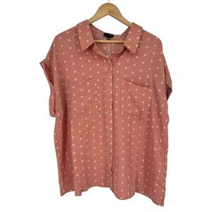 Zenobia Peach Mini Floral Print Button Down Blouse size 3X Collared Pockets NWT